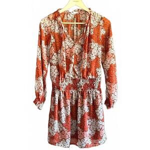 Socialite Women's Mini Dress Size XS Burnt Orange Floral Smock Waist Boho Chic